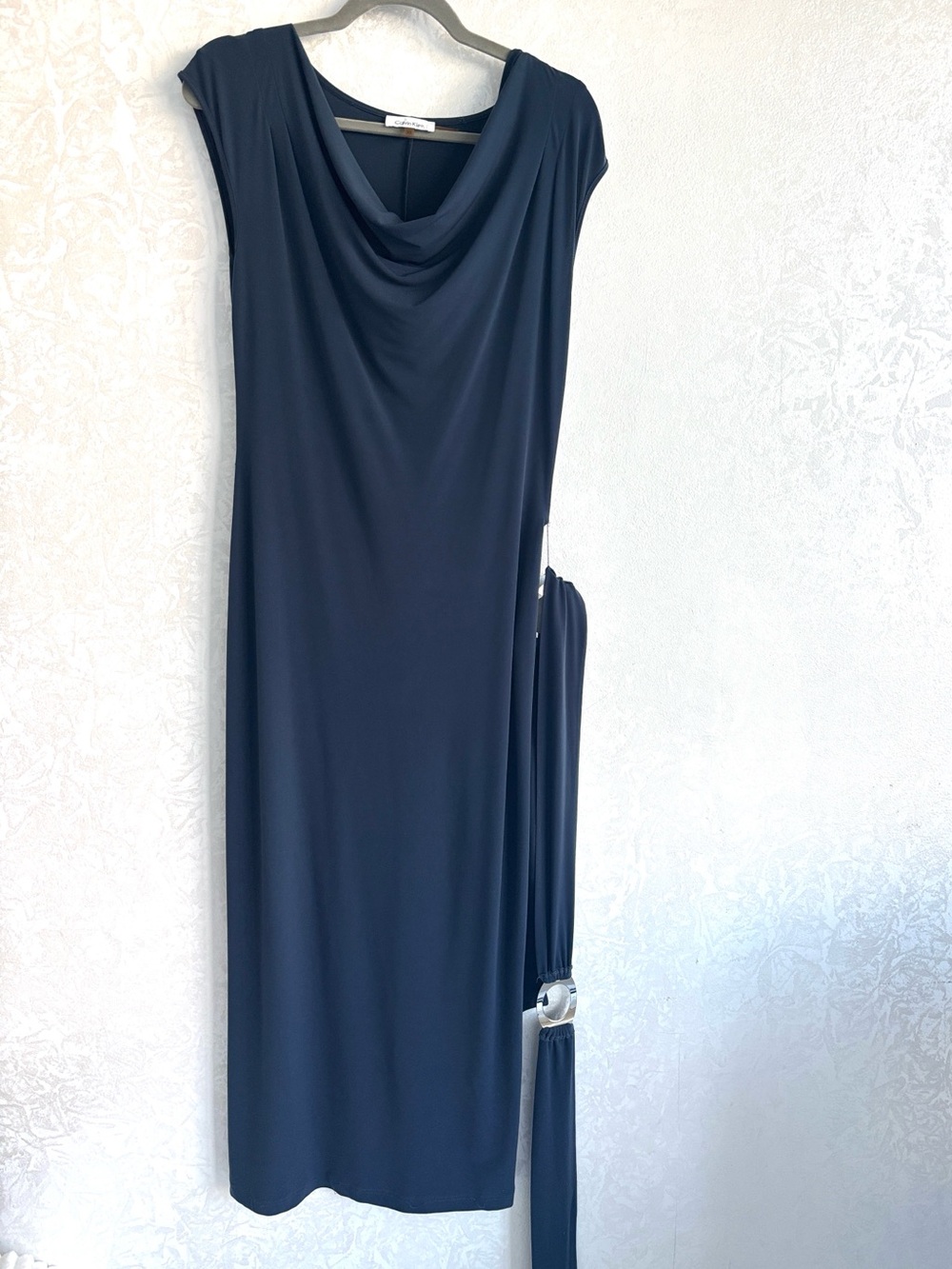 Calvin Klein Tango Blue Navy Stretch Jersey Maxi Dress w/ Belt, XS